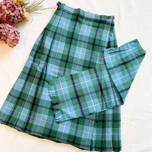 Vintage Clan Land Tartan Scottish Plaid 100% Wool Skirt and Sash Size Small